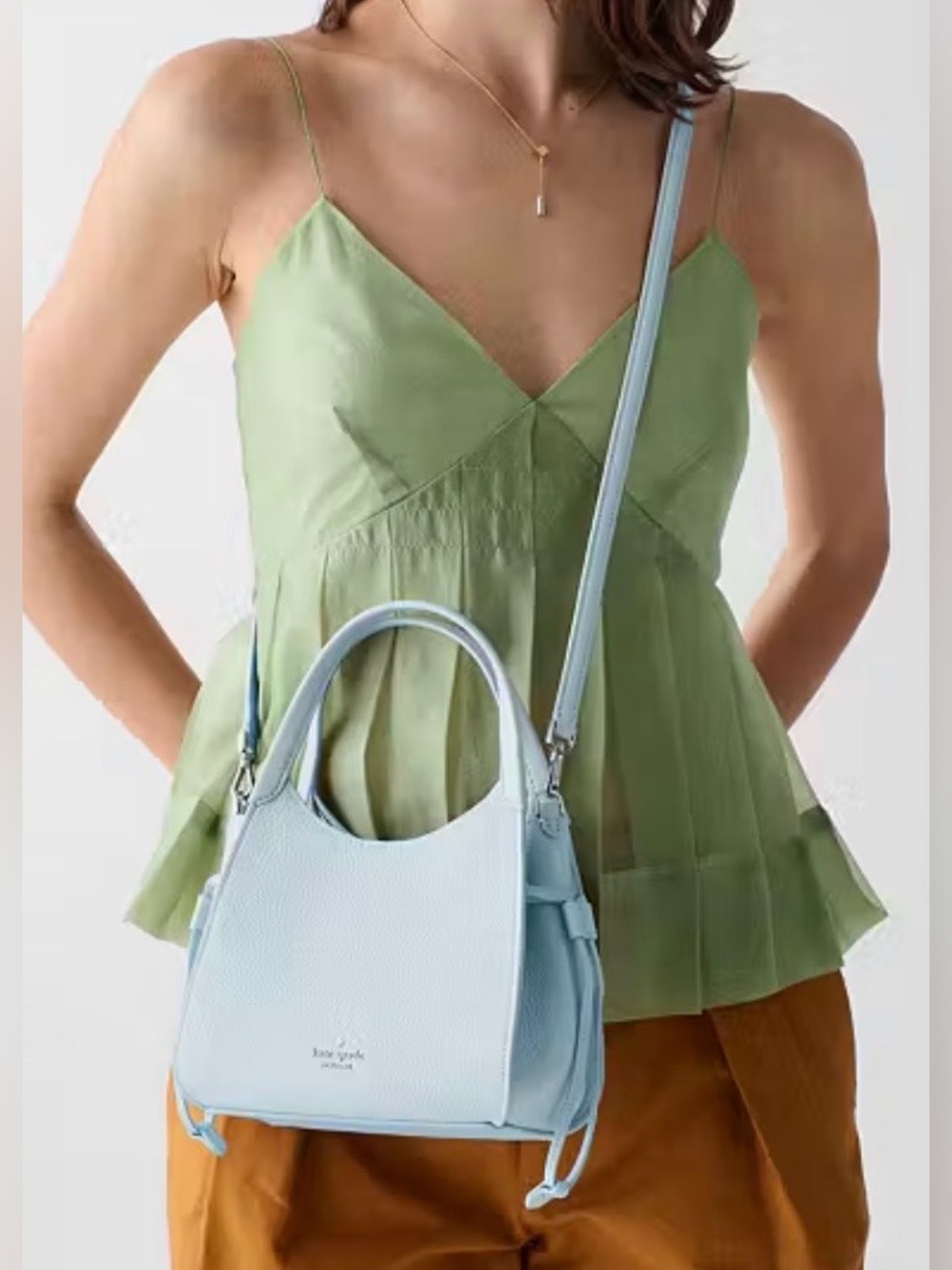 Kate Spade Stash Small Carryall Bag Pebbled Leather Crisp Sky Light Blue NWT